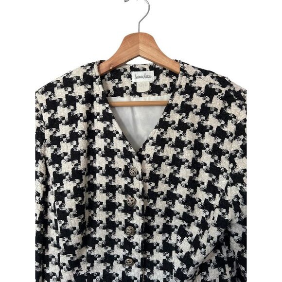 Neiman Marcus Black White Twead Silk Button Front Blazer Size 6 Classic - Picture 4 of 12